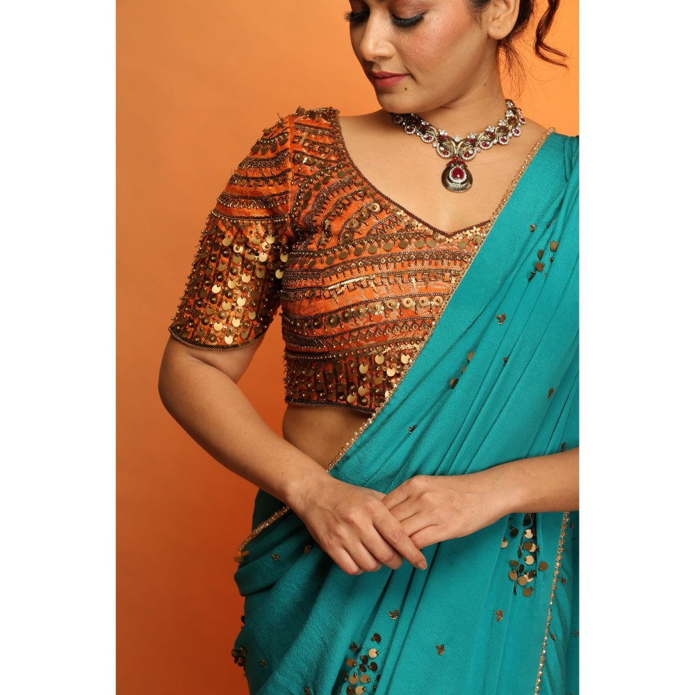 Payal Dawar Turquoise Grace Redefined Saree with Stitched Blouse