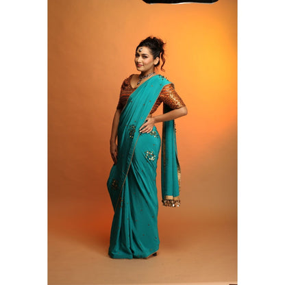 Payal Dawar Turquoise Grace Redefined Saree with Stitched Blouse