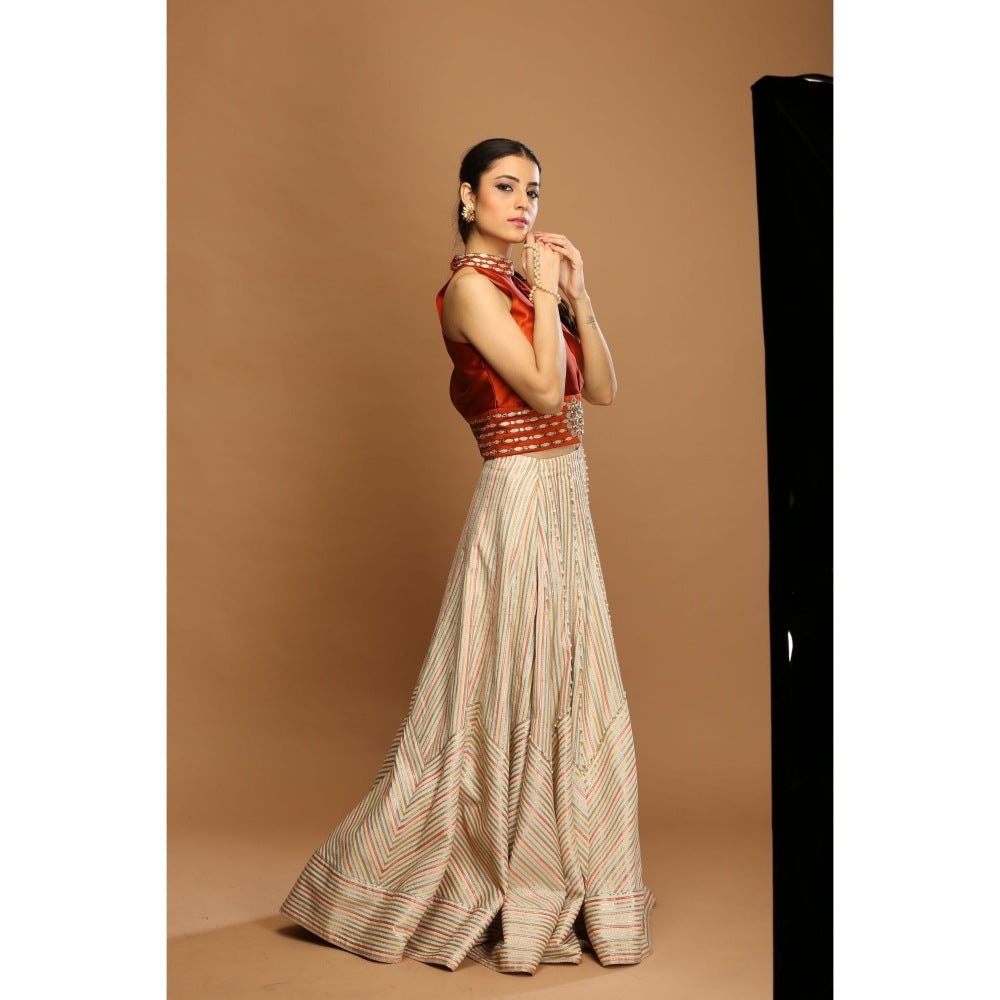 Payal Dawar Brown Grace Empowered Top with Skirt (Set of 2)