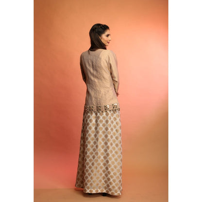 Payal Dawar Gold Banarasi Fusion Crop Top with Skirt and Jacket (Set of 3)