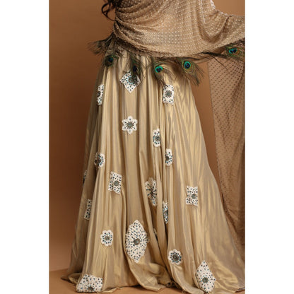 Payal Dawar Gold Modern Miraa Classic Lehenga with Attached Draped Blouse (Set of 2)