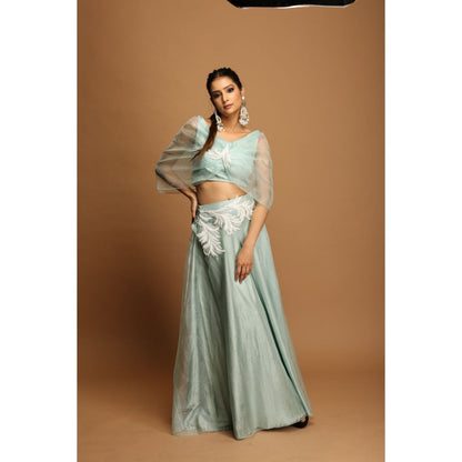 Payal Dawar Blue Ethnic Doll Crop Top with Skirt (Set of 2)