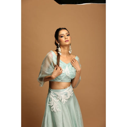 Payal Dawar Blue Ethnic Doll Crop Top with Skirt (Set of 2)