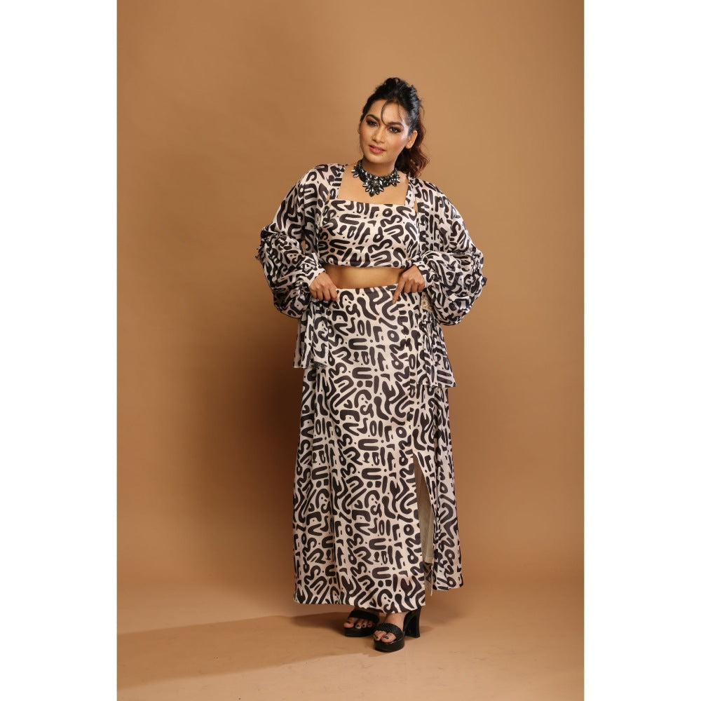 Payal Dawar Off White Bold Prints Crop Top with Skirt and Shrug (Set of 3)