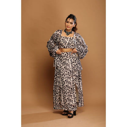 Payal Dawar Off White Bold Prints Crop Top with Skirt and Shrug (Set of 3)
