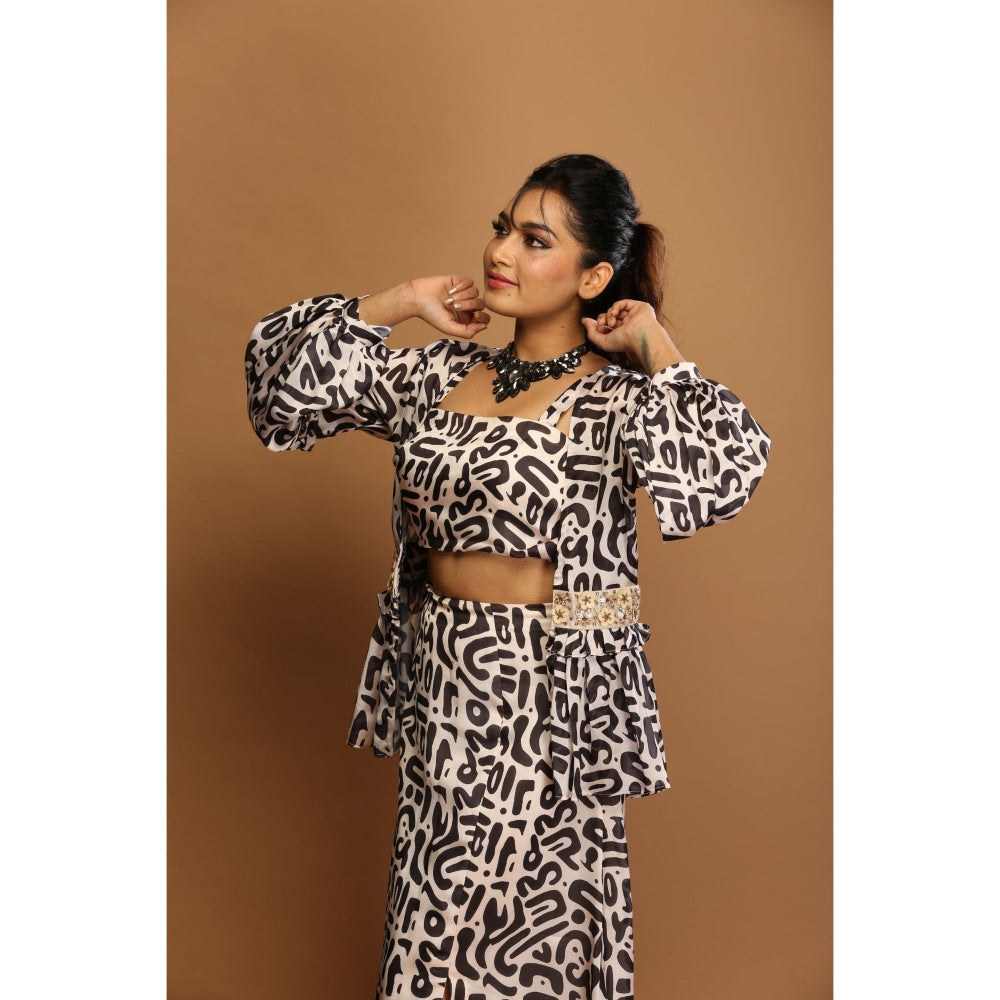 Payal Dawar Off White Bold Prints Crop Top with Skirt and Shrug (Set of 3)
