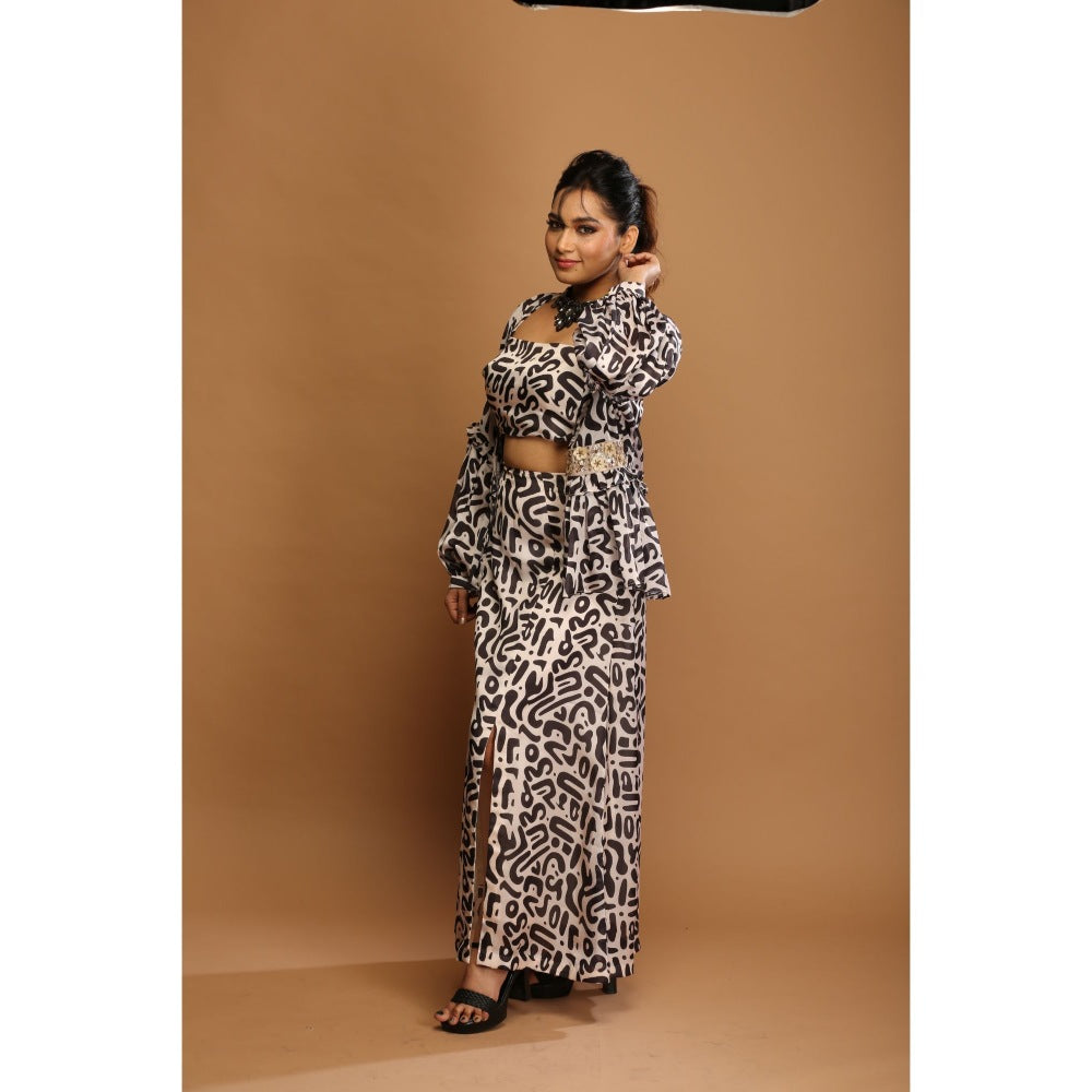 Payal Dawar Off White Bold Prints Crop Top with Skirt and Shrug (Set of 3)