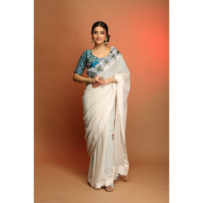 Payal Dawar White Miraa Saree with Stitched Blouse