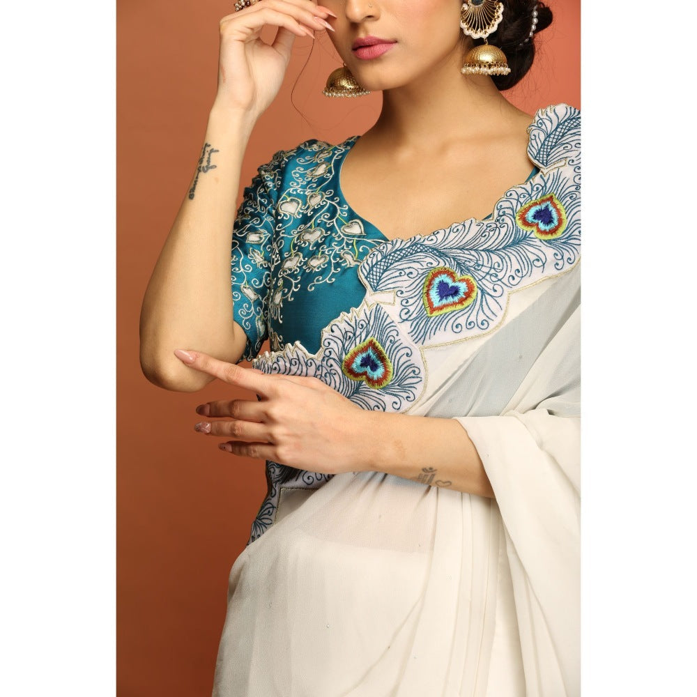 Payal Dawar White Miraa Saree with Stitched Blouse
