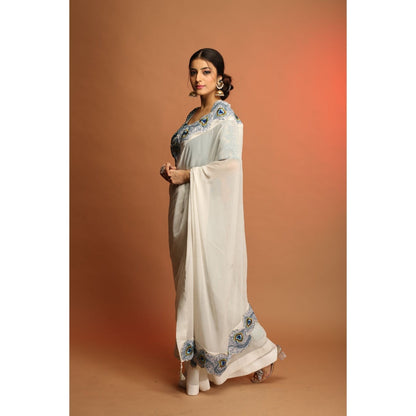 Payal Dawar White Miraa Saree with Stitched Blouse