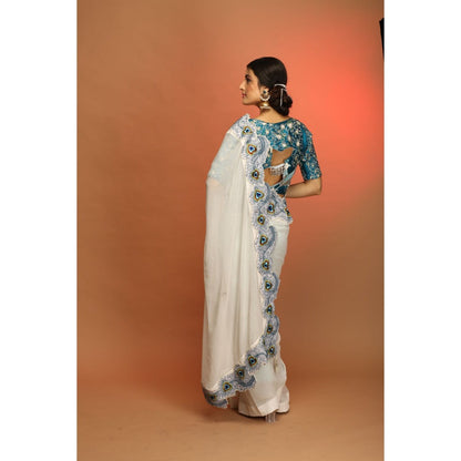 Payal Dawar White Miraa Saree with Stitched Blouse