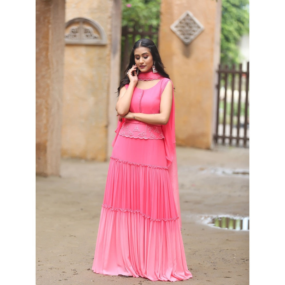 Payal Dawar Pink Mariyam Frill Top with Skirt (Set of 2)