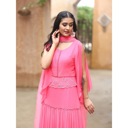 Payal Dawar Pink Mariyam Frill Top with Skirt (Set of 2)