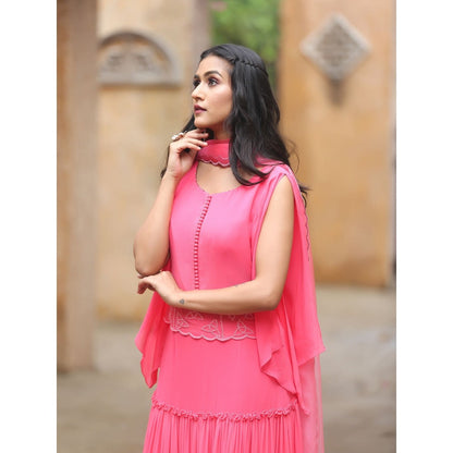 Payal Dawar Pink Mariyam Frill Top with Skirt (Set of 2)