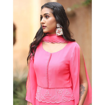 Payal Dawar Pink Mariyam Frill Top with Skirt (Set of 2)