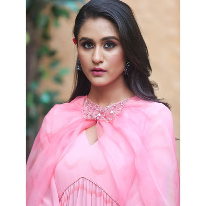 Payal Dawar Pink Fayah Anarkali with Cape Dupatta and Pant (Set of 3)