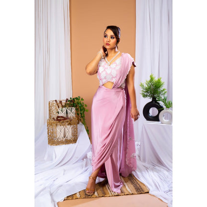 Payal Dawar Lavender Athena Deep Blush Pre Draped Saree with Stitched Blouse