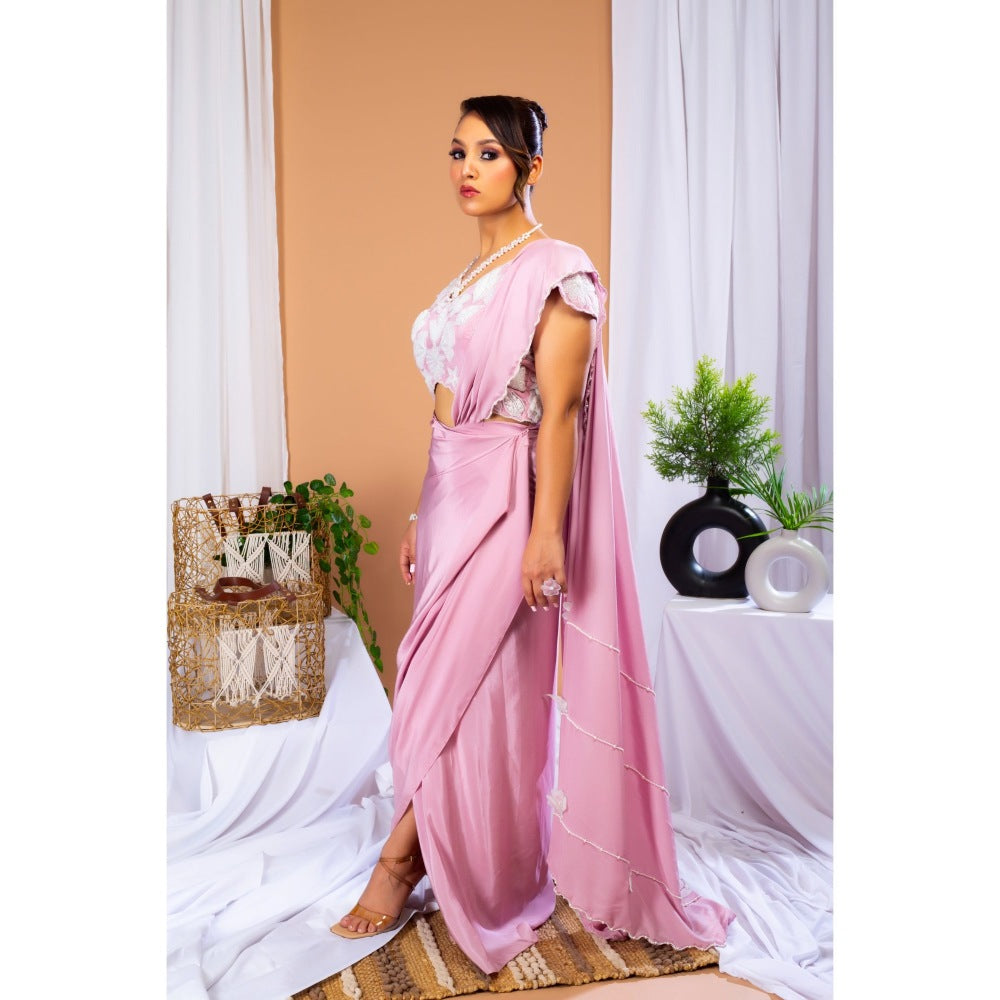 Payal Dawar Lavender Athena Deep Blush Pre Draped Saree with Stitched Blouse
