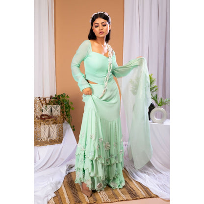 Payal Dawar Green Summer Splashed Layered Top with Skirt (Set of 2)