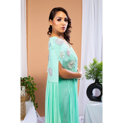 Payal Dawar Green Summer Splash Mermaid Cape with Dress (Set of 2)