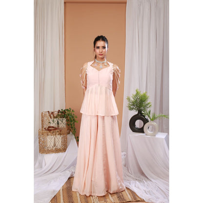 Payal Dawar Pink Blush Peplum Top with Sharara (Set of 2)