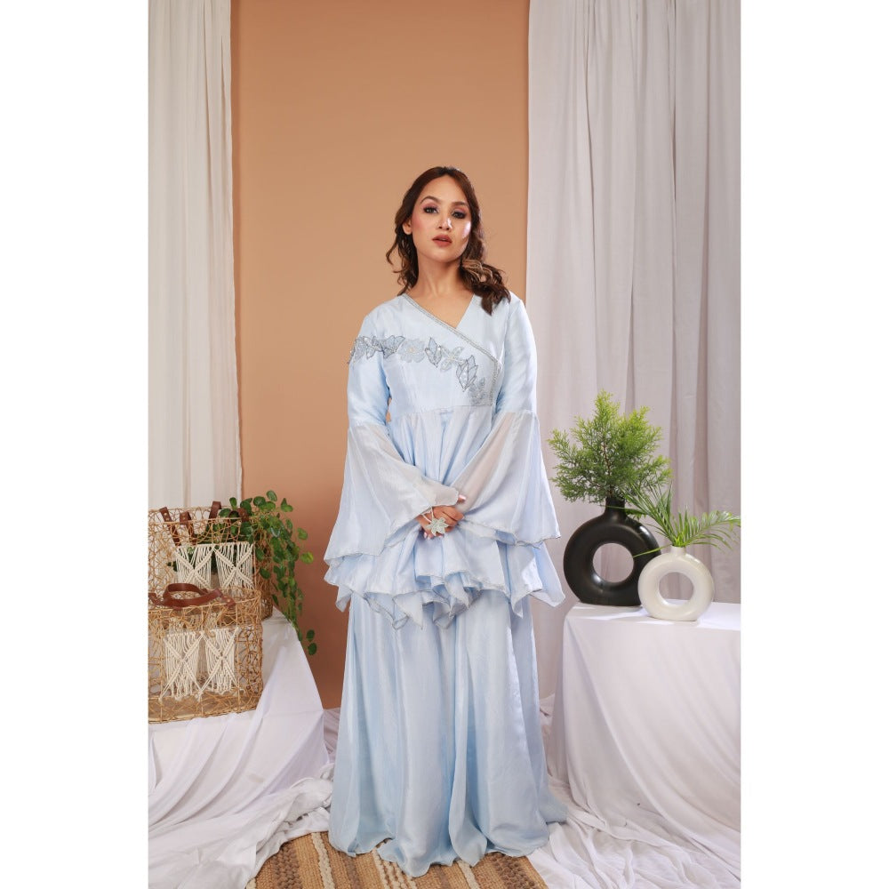 Payal Dawar Blue Serene Gaude Kurta with Sharara (Set of 2)