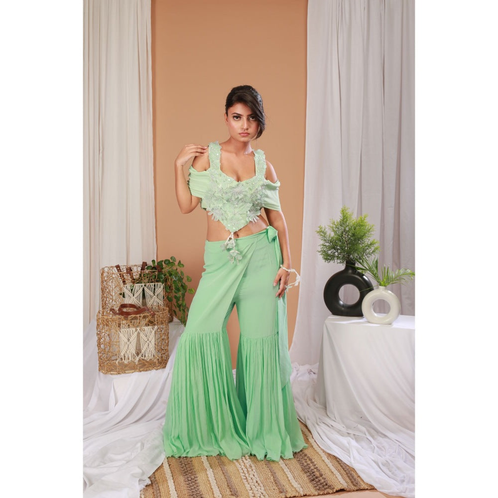 Payal Dawar Green Summer Splash Crop Top with Sharara (Set of 2)