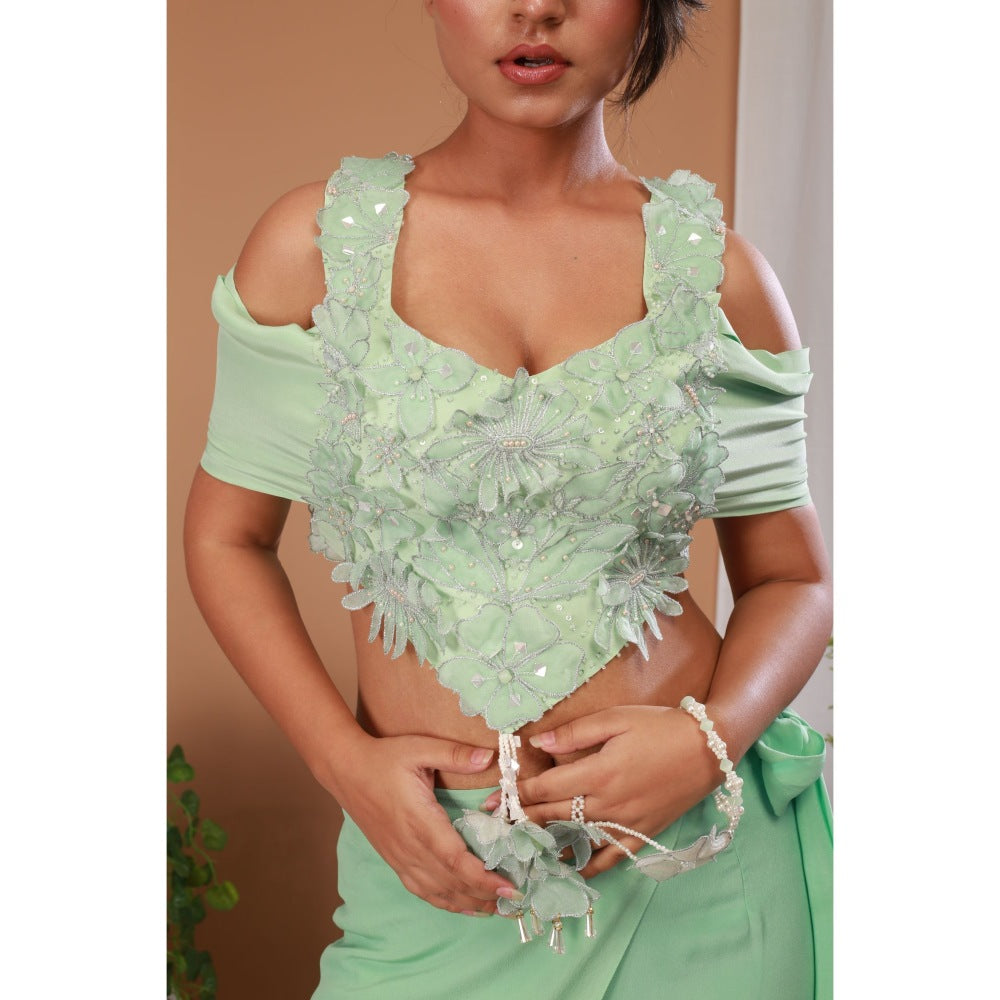 Payal Dawar Green Summer Splash Crop Top with Sharara (Set of 2)