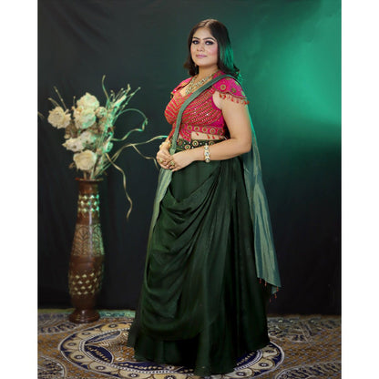 Payal Dawar Rajwada Embellished Drape Lehenga with Blouse and Dupatta (Set of 3)