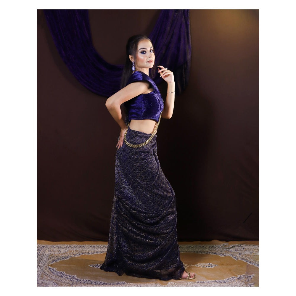 Payal Dawar Navy Blue Bold Pre Draped Saree with Stitched Blouse