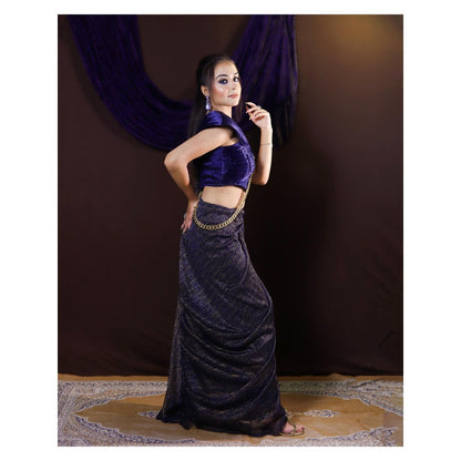 Payal Dawar Navy Blue Bold Pre Draped Saree with Stitched Blouse