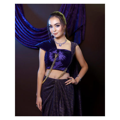 Payal Dawar Navy Blue Bold Pre Draped Saree with Stitched Blouse