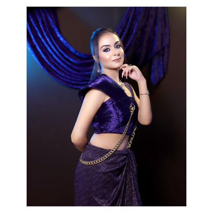 Payal Dawar Navy Blue Bold Pre Draped Saree with Stitched Blouse