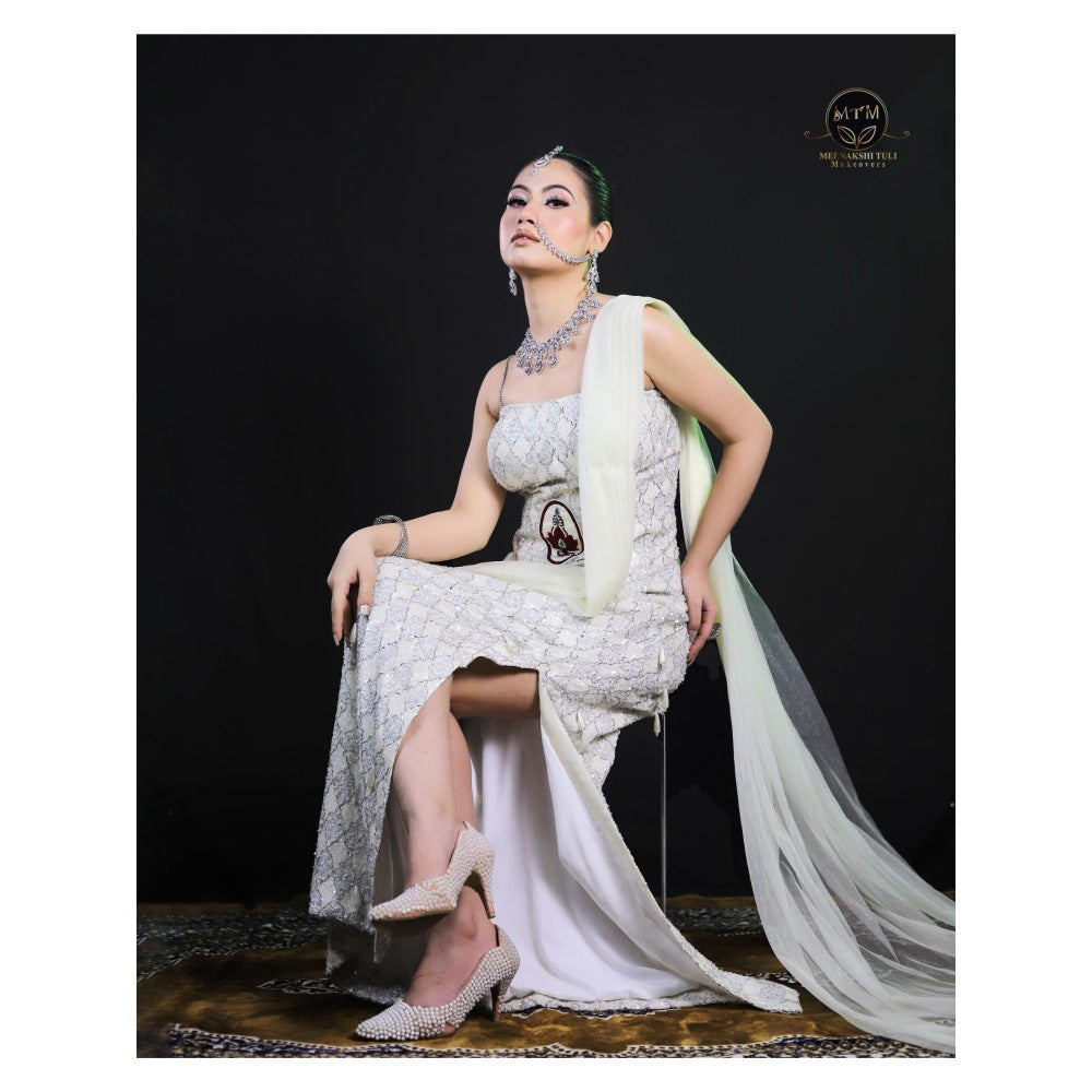 Payal Dawar White Embellished Corset Top with Skirt and Dupatta (Set of 3)