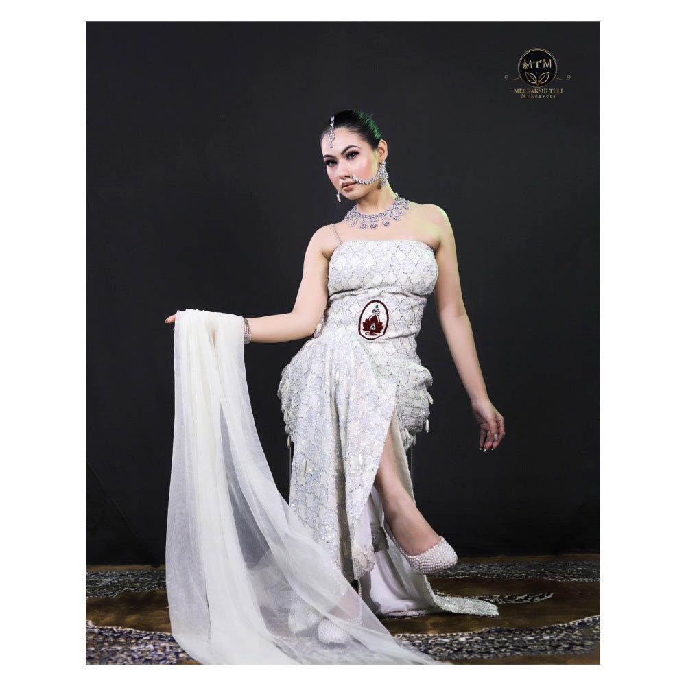 Payal Dawar White Embellished Corset Top with Skirt and Dupatta (Set of 3)