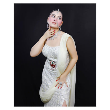 Payal Dawar White Embellished Corset Top with Skirt and Dupatta (Set of 3)