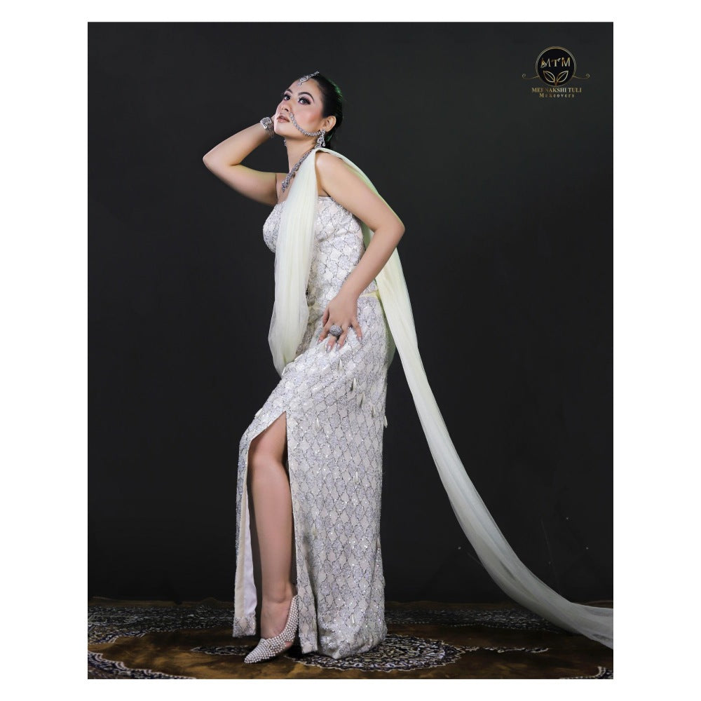 Payal Dawar White Embellished Corset Top with Skirt and Dupatta (Set of 3)