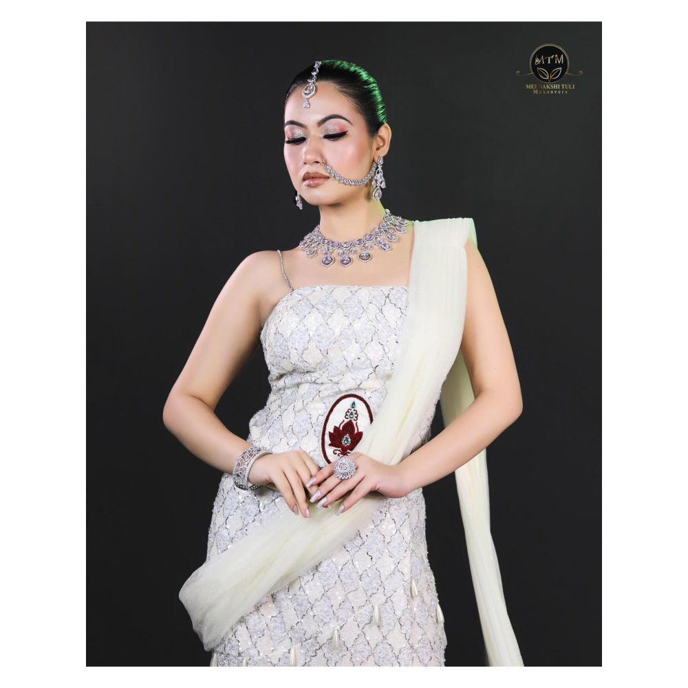 Payal Dawar White Embellished Corset Top with Skirt and Dupatta (Set of 3)