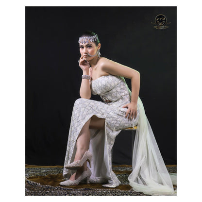 Payal Dawar White Embellished Corset Top with Skirt and Dupatta (Set of 3)