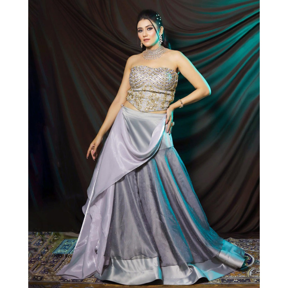 Payal Dawar Grey Embroidered Corset Styled Blouse and Lehenga (Set of 2)