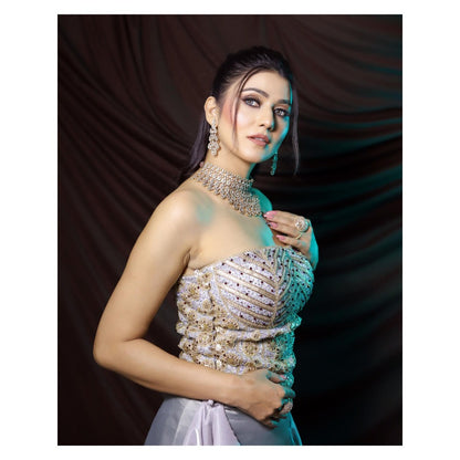 Payal Dawar Grey Embroidered Corset Styled Blouse and Lehenga (Set of 2)