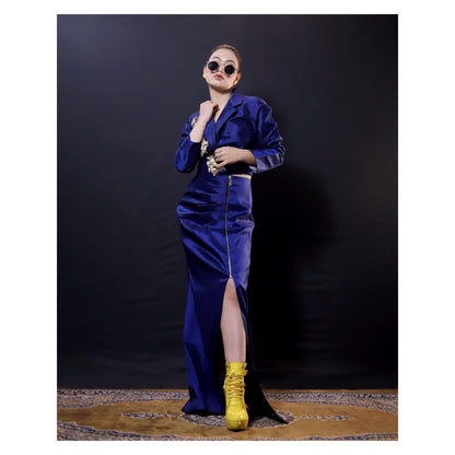 Payal Dawar Blue Embroidered Blazer and Skirt (Set of 2)