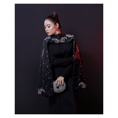 Payal Dawar Black Rajwari Embroidered Gown and Cape (Set of 2)