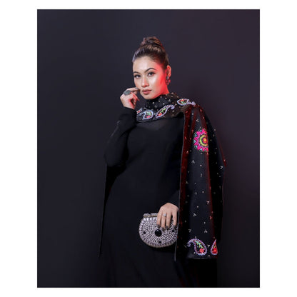 Payal Dawar Black Rajwari Embroidered Gown and Cape (Set of 2)