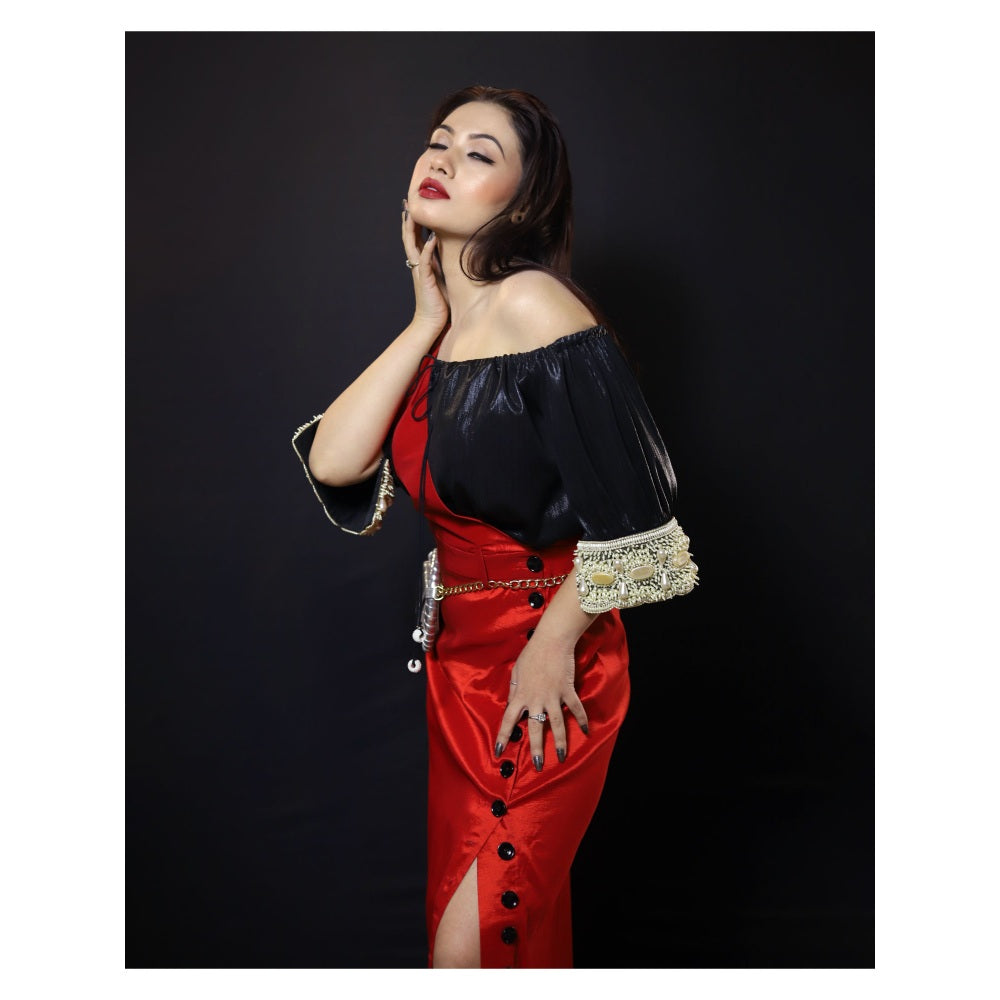 Payal Dawar Red Bold and Bossy Top and Dress (Set of 2)