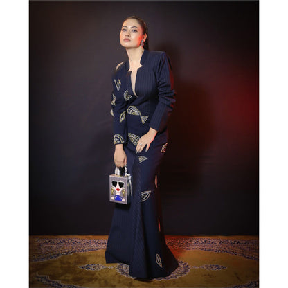 Payal Dawar Navy Blue Embroidered Bold Pannel Dress