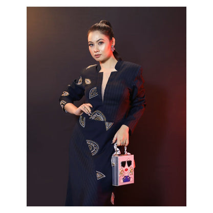 Payal Dawar Navy Blue Embroidered Bold Pannel Dress