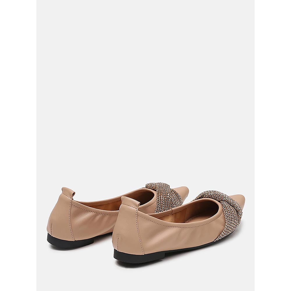 PAZZION Women's Almond Beige Diamante Pointed Ballerina