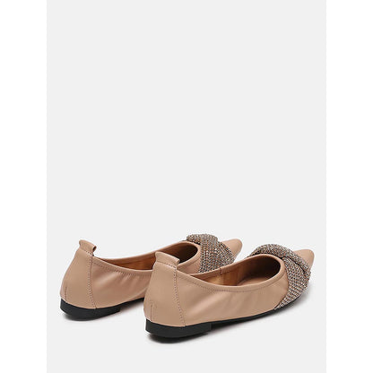 PAZZION Women's Almond Beige Diamante Pointed Ballerina