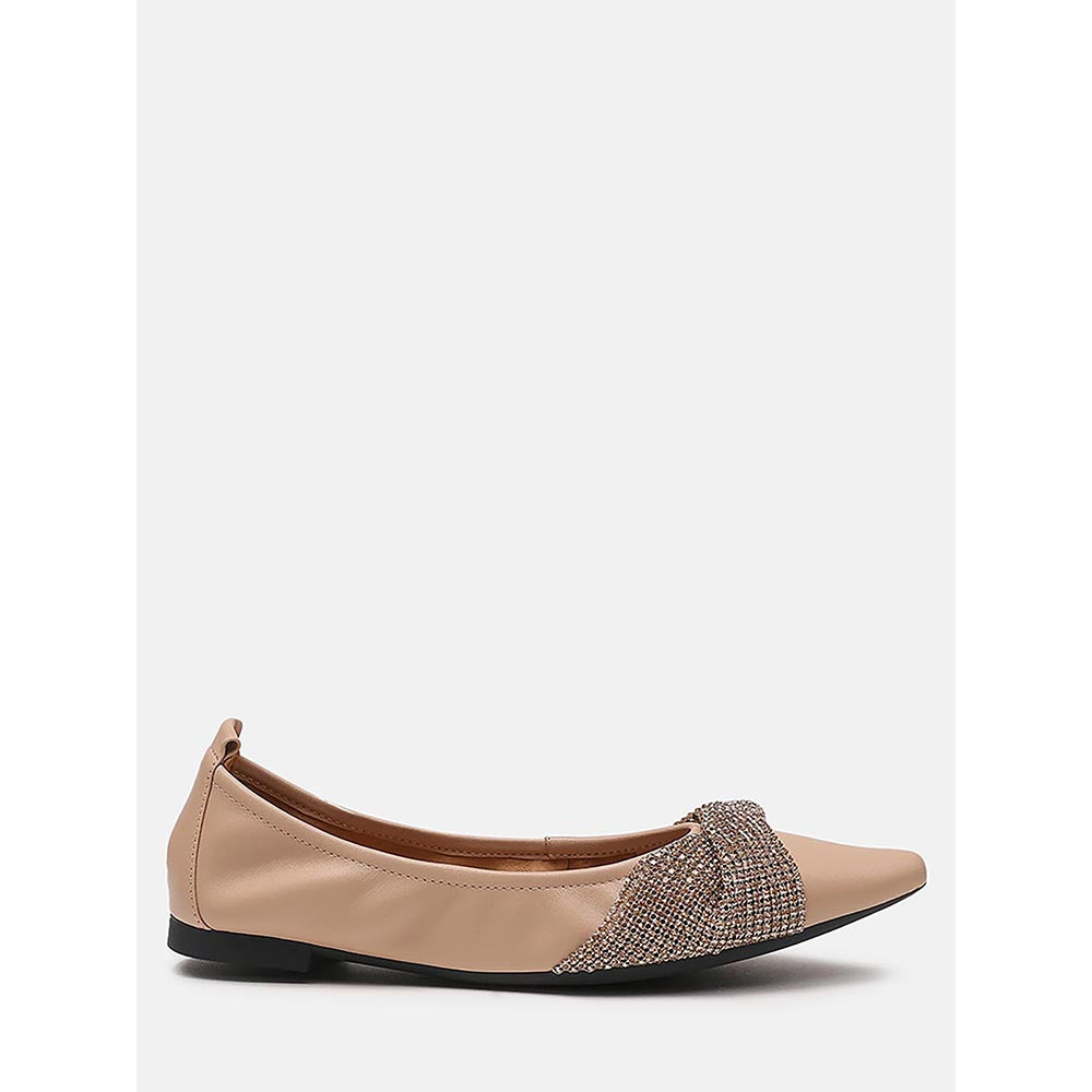 PAZZION Women's Almond Beige Diamante Pointed Ballerina